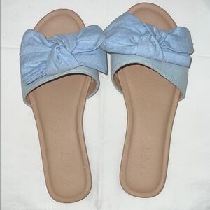 LOFT Light Blue Bow Slide Sandals with Tan Footbed